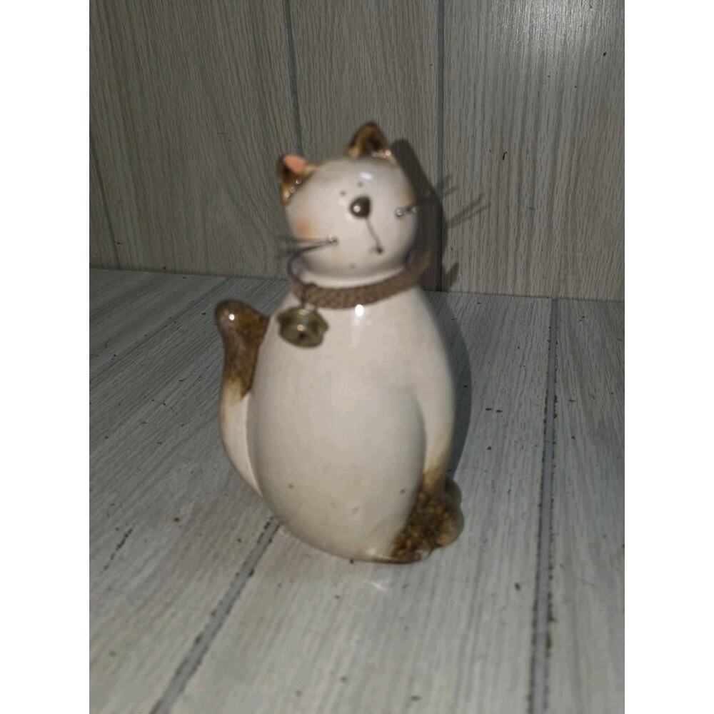 Vintage Siamese Cat Figurine Protruding Whiskers Jingle Bell Collar 6" Whimsy